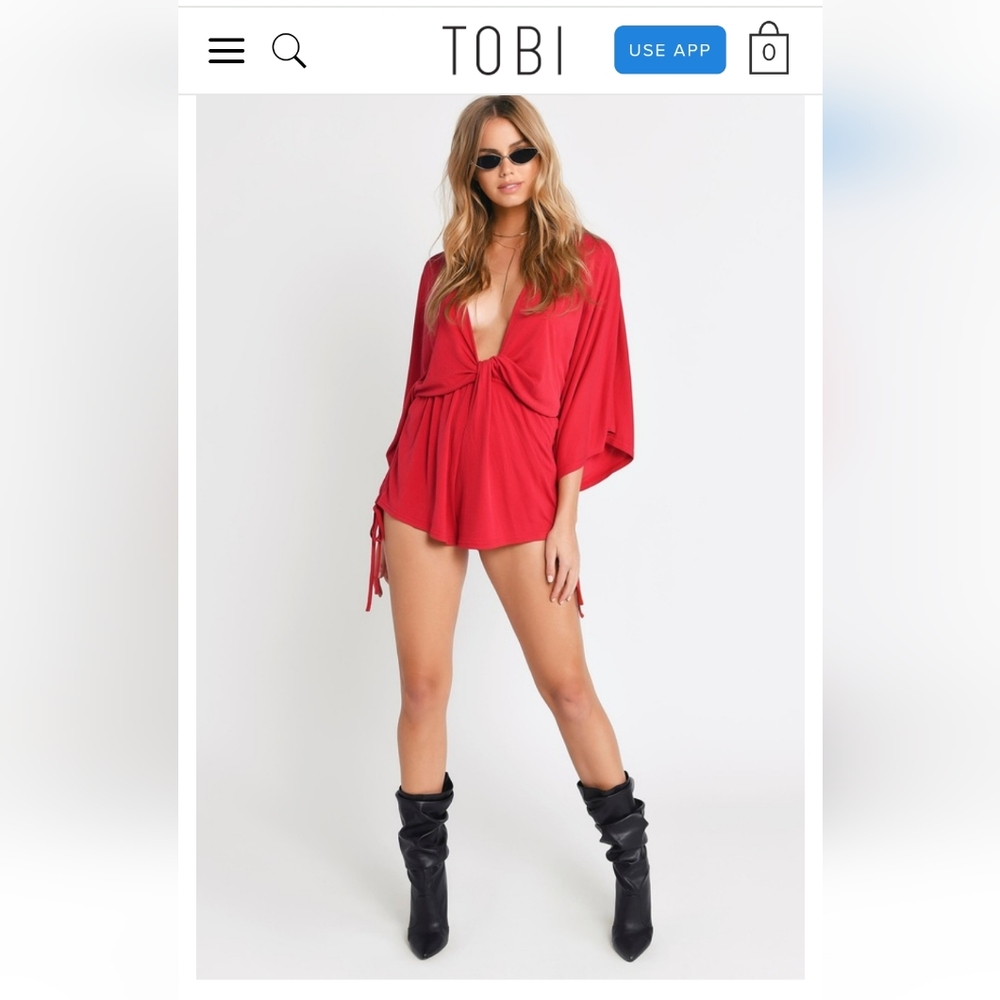 🏷TOBI NWOT GIRL POWER RED FRONT TWIST ROMPER - XS